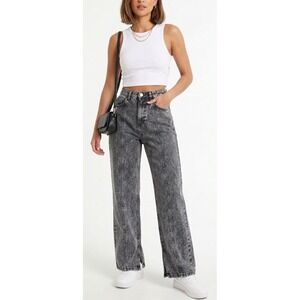 Sage The Label Acid Wash Black Wide Leg Seam Front Jeans High Rise Size XS NEW